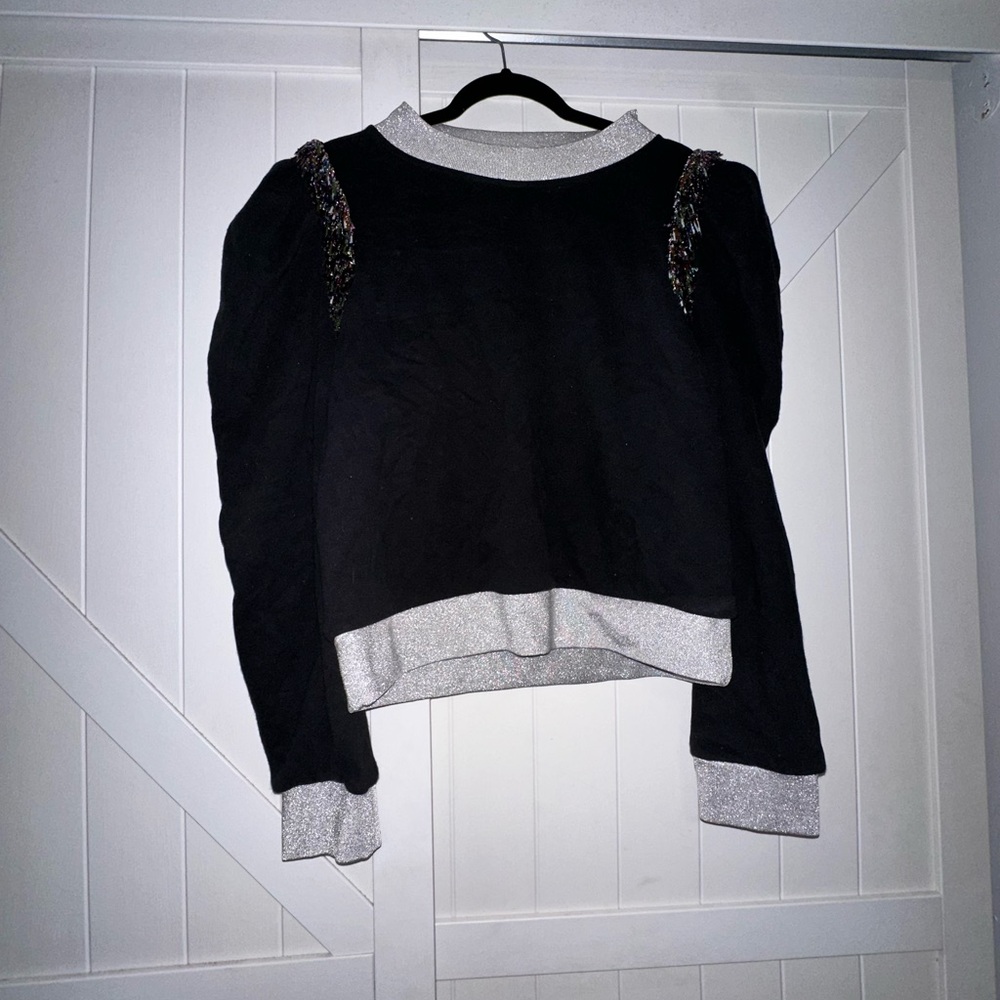 queen of sparkles black and silver fringe sweater